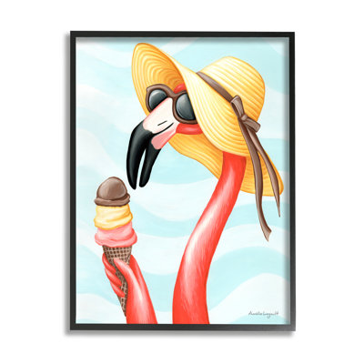 «Summertime Flamingo Sun Hat Enjoying Ice Cream Cone», art texturé par Amelie Legault
