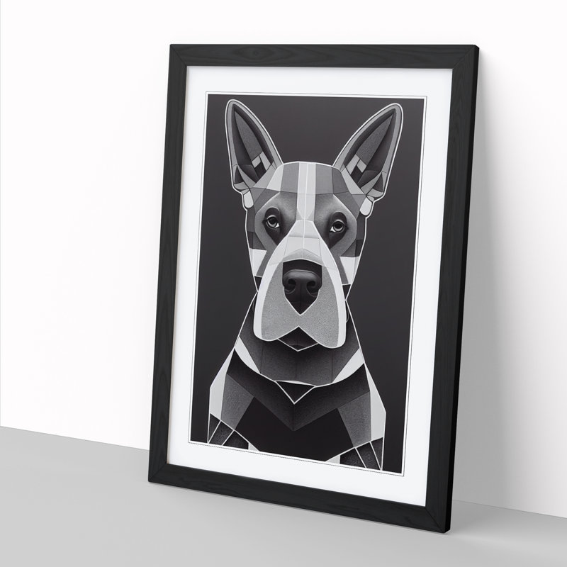 English Bull Terrier Cubism - Single Picture Frame Print, 34cm H x 25cm W x 2cm D, Walnut