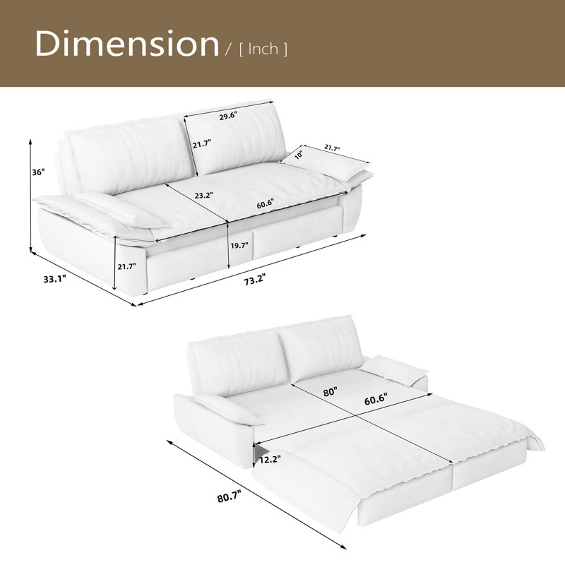 Canapé-lit escamotable de 73,2 po, canapé-lit convertible 3 en 1, causeuse en velours multifonctionnel, Vert