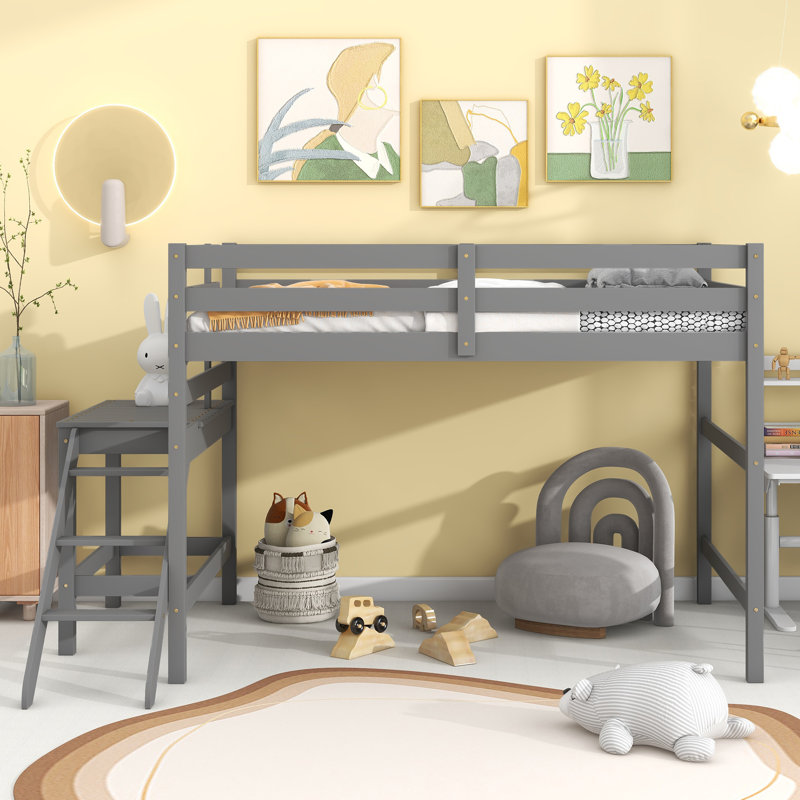 Lit mezzanine pour enfants Hargo, Double, Gris