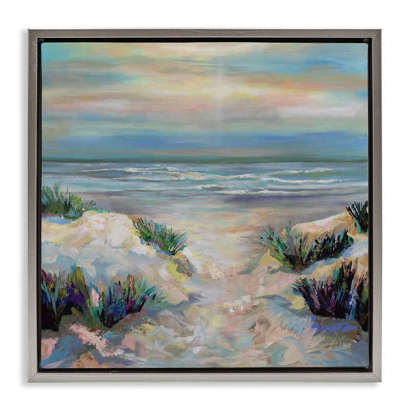 Cadre flottant Sanctifier Beach Sunrise, design par Jeanette Vertentes, H 25 po x l 25 po, Cadre flottant gris lustré