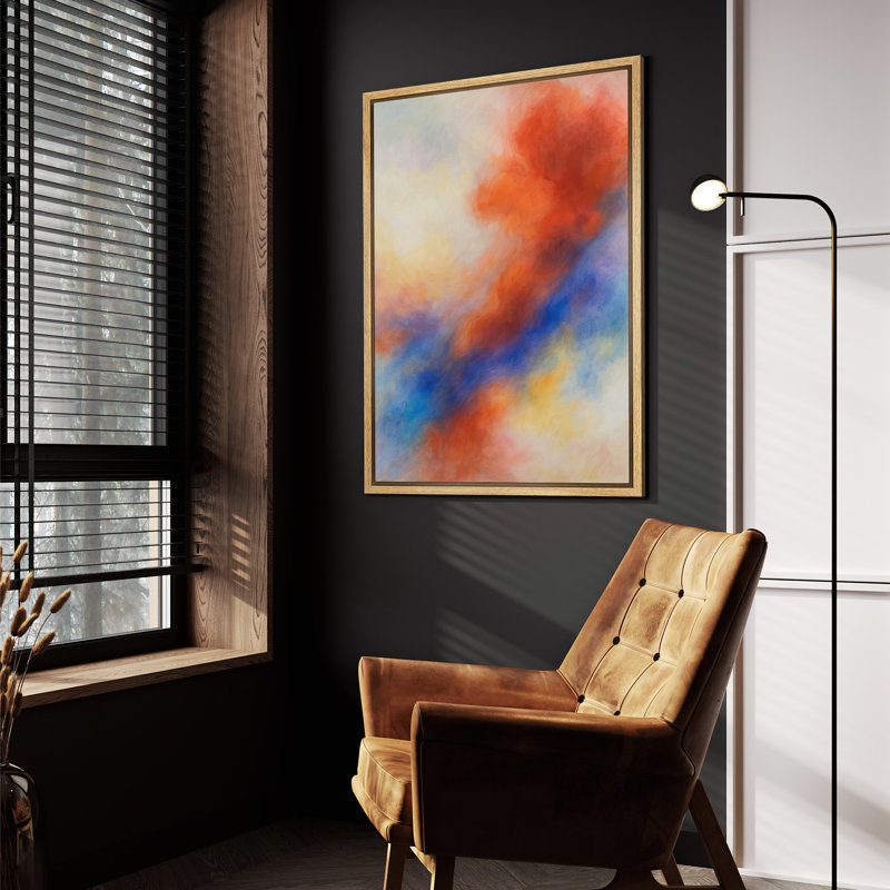 Art mural encadré, impression abstraite moderne rouge et bleu pour la décoration du salon, Naturel, H 36 po x l 24 po