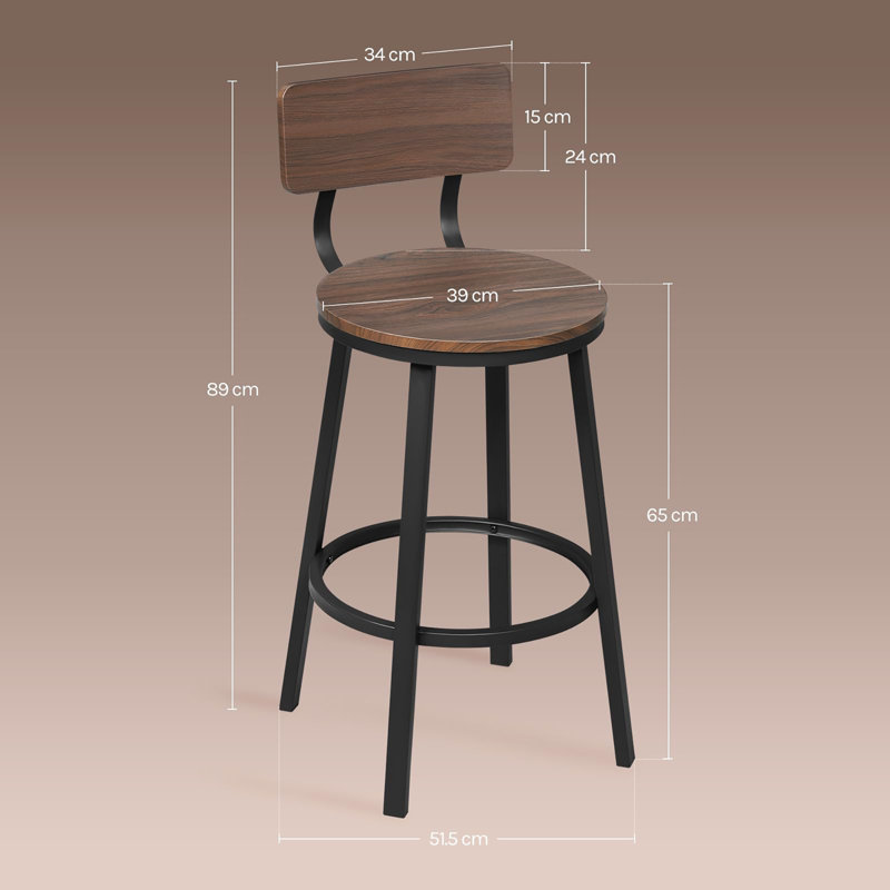 Counter Stool with Metal Frame, Rustic Brown Seat/Black Frame