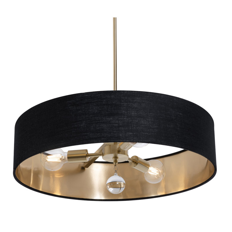 Luminaire suspendu simple à 3 lumières Woodvale, Noir / or, Laiton satiné