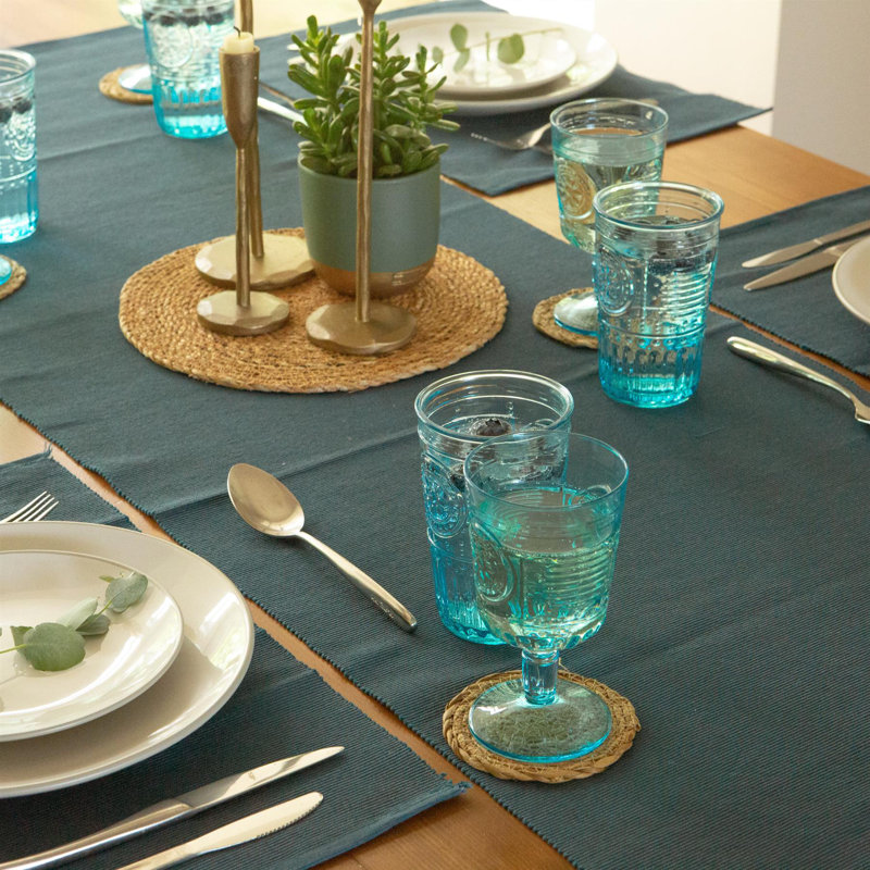 Nicola Spring - Cotton Fabric Placemats & Table Runner, Blue