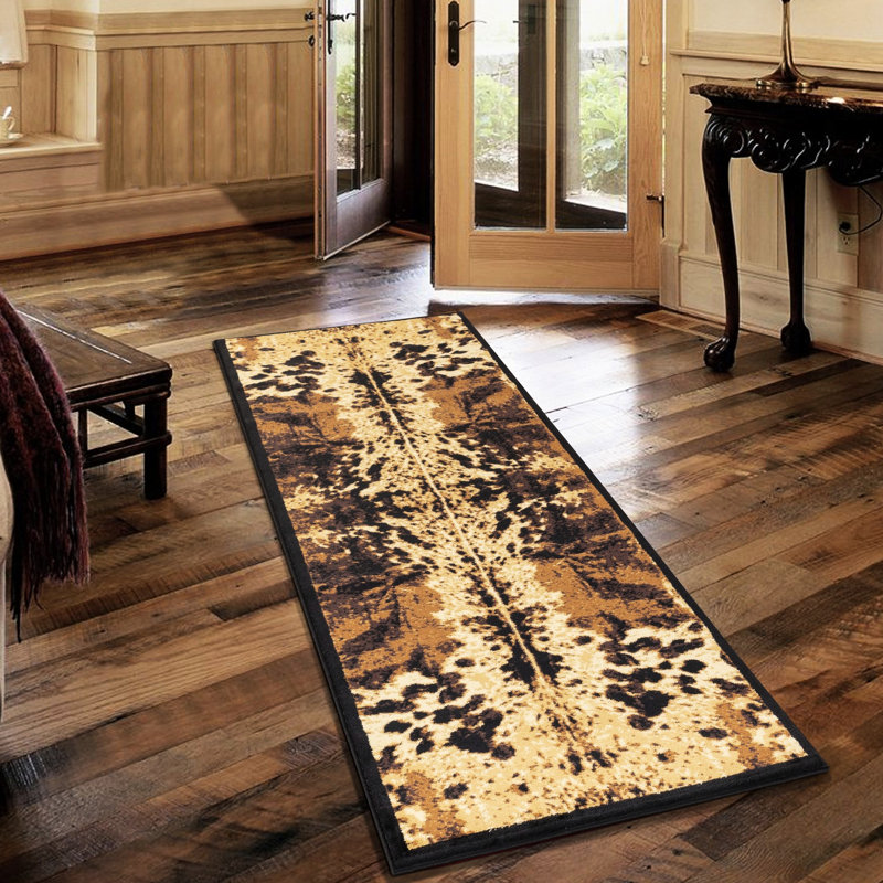 5 pi 3 po Tapis en cuir de vache noir X 7, 100% polypropylène, envers en jute, doux et résistant aux taches et pour animaux de compagnie