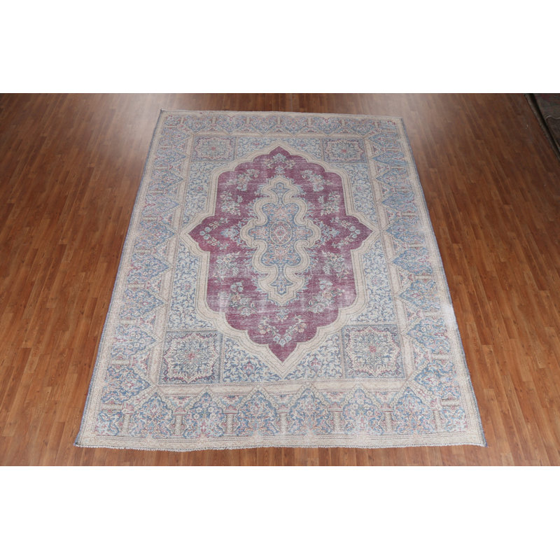 Tapis kanan Karanvir à motif géométrique antique noué à la main 9 x 12