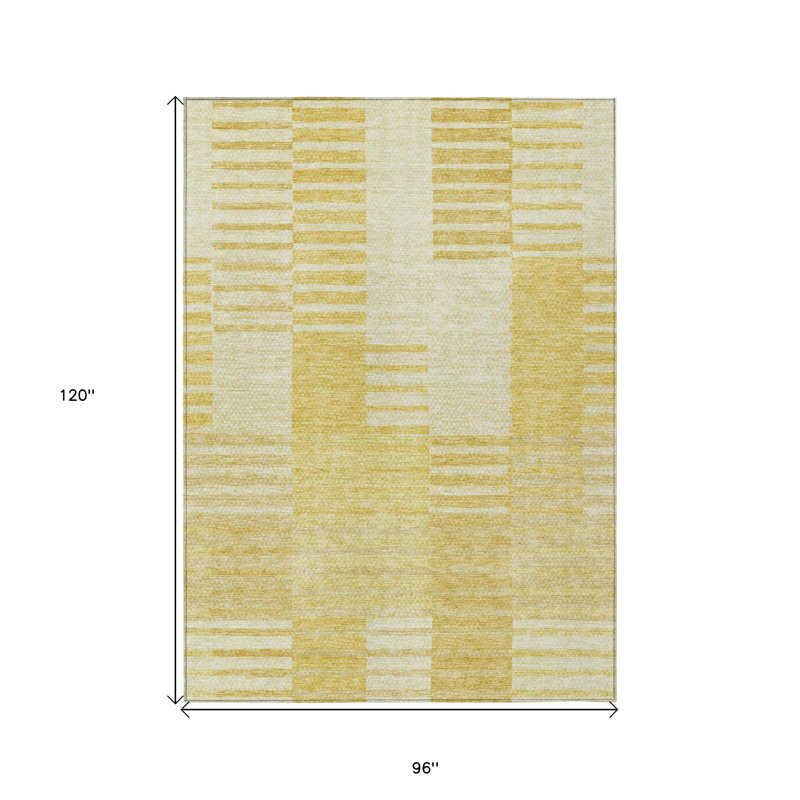 Tapis extérieur lavable rayé doré 8 pi x 10 pi blé et ivoire