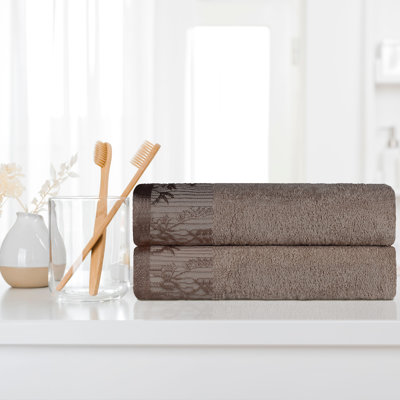Ensemble de serviettes de bain en coton de poids moyen à bordure florale en jacquard pour la salle de bain Carinna
