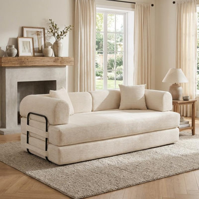 Canapé-lit convertible 79 po 79 po - Canapé-lit pliant en velours côtelé 4-en-1 avec coussin, causeuse de plancher de forme fixe, sans assemblage, gris, idéal pour les salons et les appartements