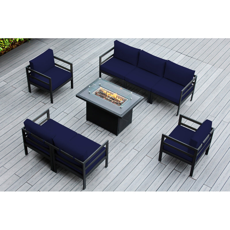 Josmar 7 - Person Patio Conversation Set with Cushions, Sunbrella Navy