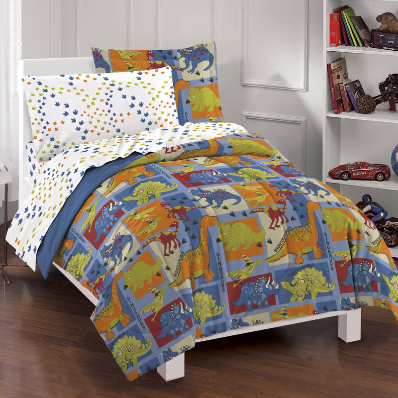 Ensemble d'édredon avec blocs de dinosaures de Dream Factory, Simple + 1 taie décorative + 1 coussin + 2 draps