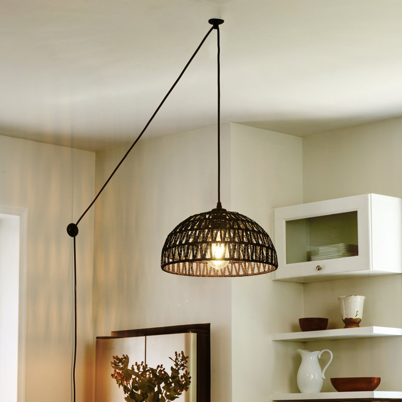 Luminaire suspendu moderne en corde noir avec interrupteur pour îlot de cuisine