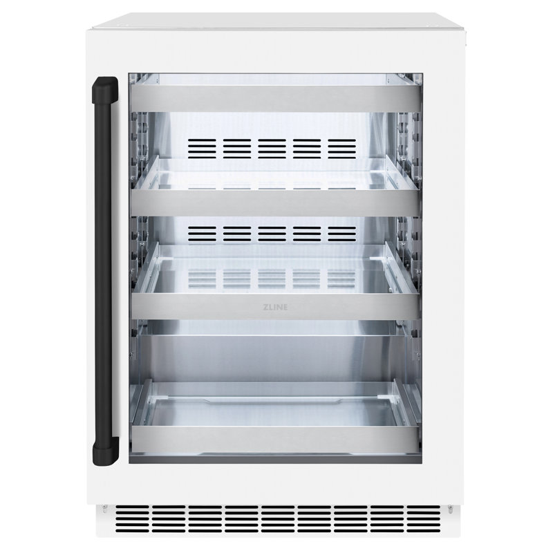 ZLINE Autograph Edition 24 in. Touchstone Beverage Fridge W/ White Matte Glass Door & Matte Black Handle (RBSOZ-WM-24-MB)