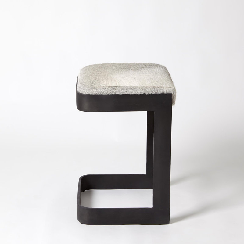 Regan Bar Stool w/Ivory Leather-Antique Brass, Counter Stool ( 25" Seat Height ), Graphite, Gray