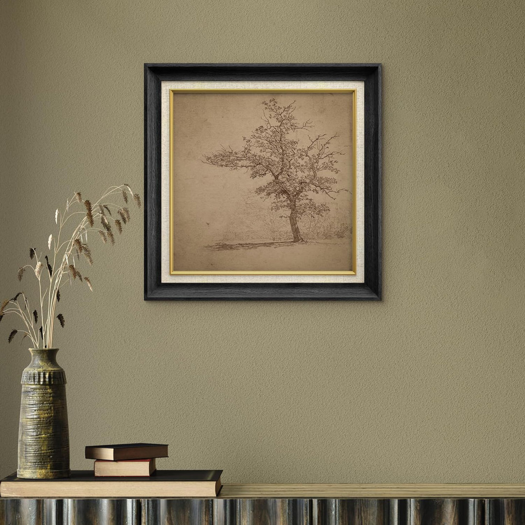 Rustic Countryside IDEA4WALL Premium Framed Wall Art Forest Tree Field Illustration Mid-Century Fine Art Decorative Retro Historic Zen For Living Room, Bedroom, Office Framed On Paper Print IDEA4WALL 