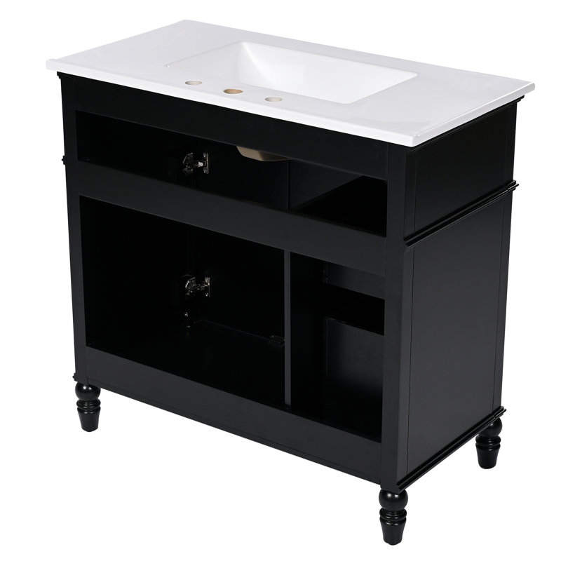36" Unique Bathroom Vanity With Ceramic Sink, Black