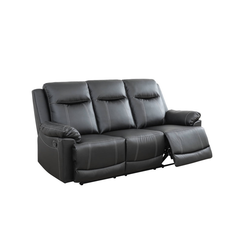Black Semi-PU Leather Recliner Sofa – Manual Reclining Sofa for Living Room, Black Faux Leather
