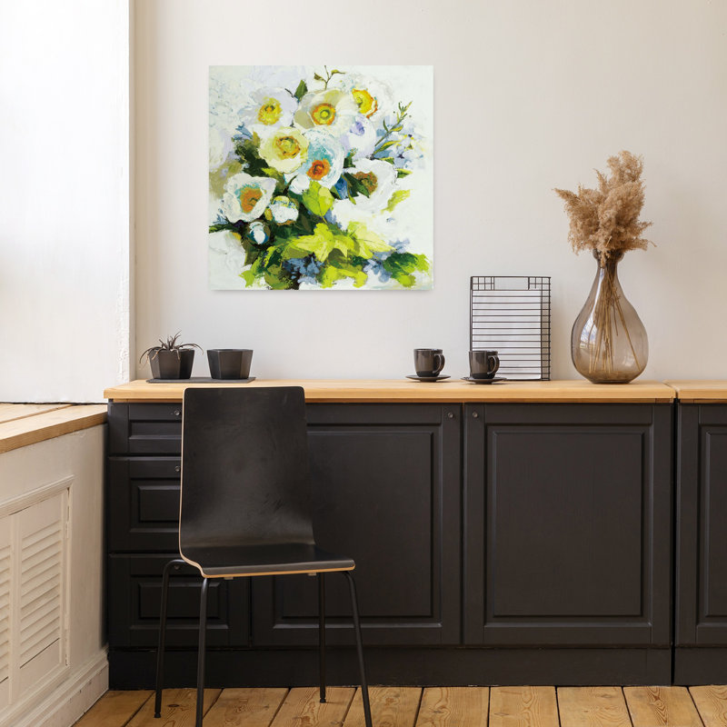 Art contemporain de coquelicots et pivoines, H 18 po x l 18 po