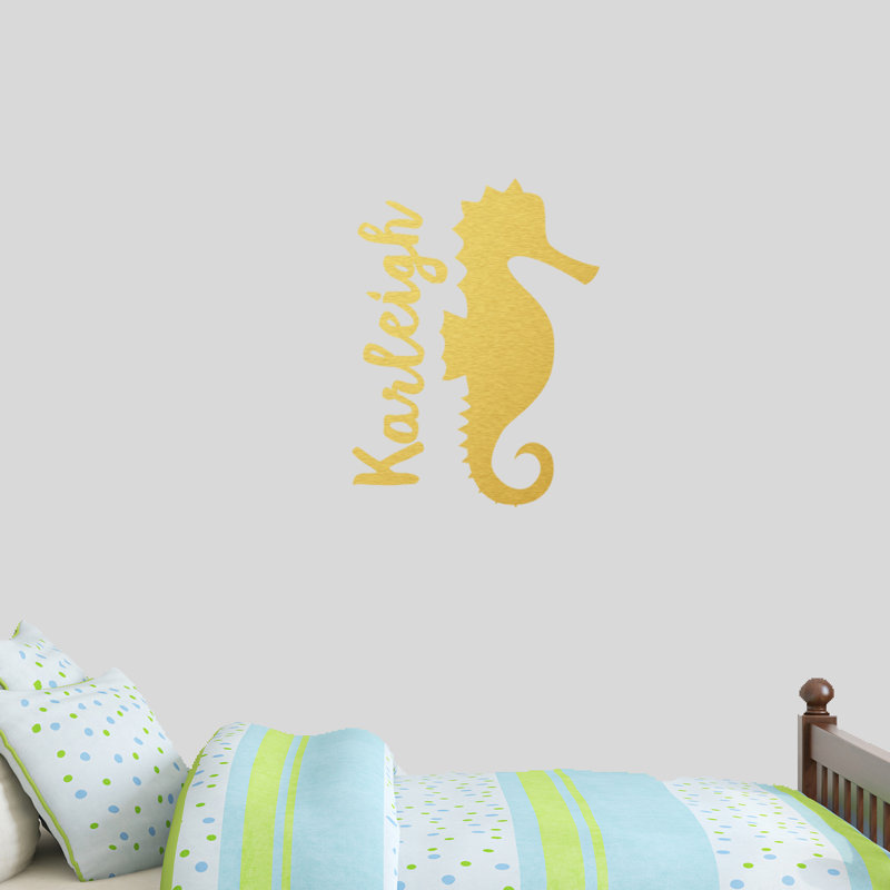 Décalcomanie murale personnalisée hippocampe name, Or, Oui