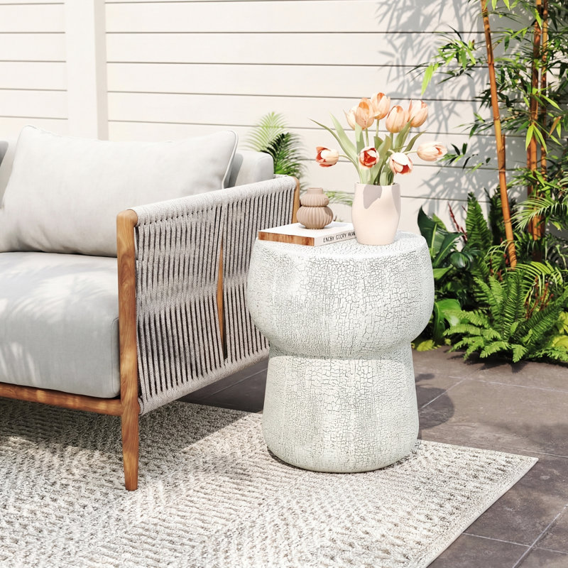 Table d'appoint d'extérieur avec procédé craquelé, Gris