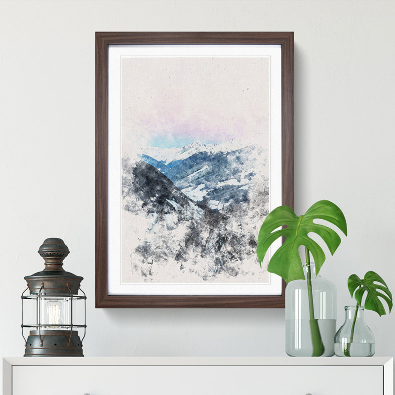 Pink Sky over the Mountains in Italy - Picture Frame Painting Print, 87cm H x 62cm W x 2cm D, Walnut Framed