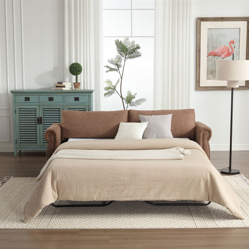 Canapé-lit rembourré avec grand matelas Nero 2-en-1, Brun
