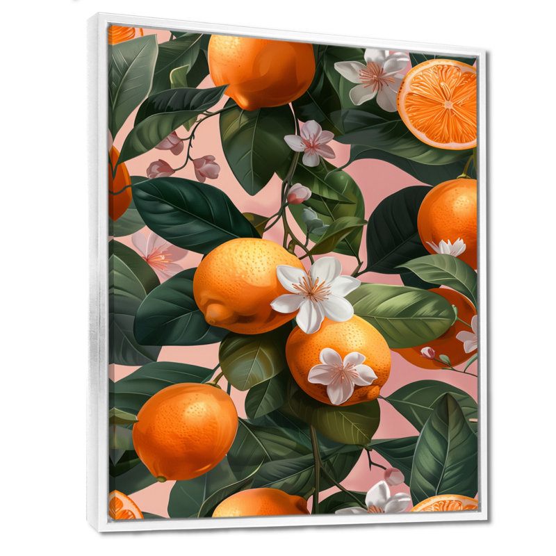 «Orange Green Orange Trees I», reproduction d'art murale, Cadre flottant blanc, H 32 po x l 16 po x P 1 po