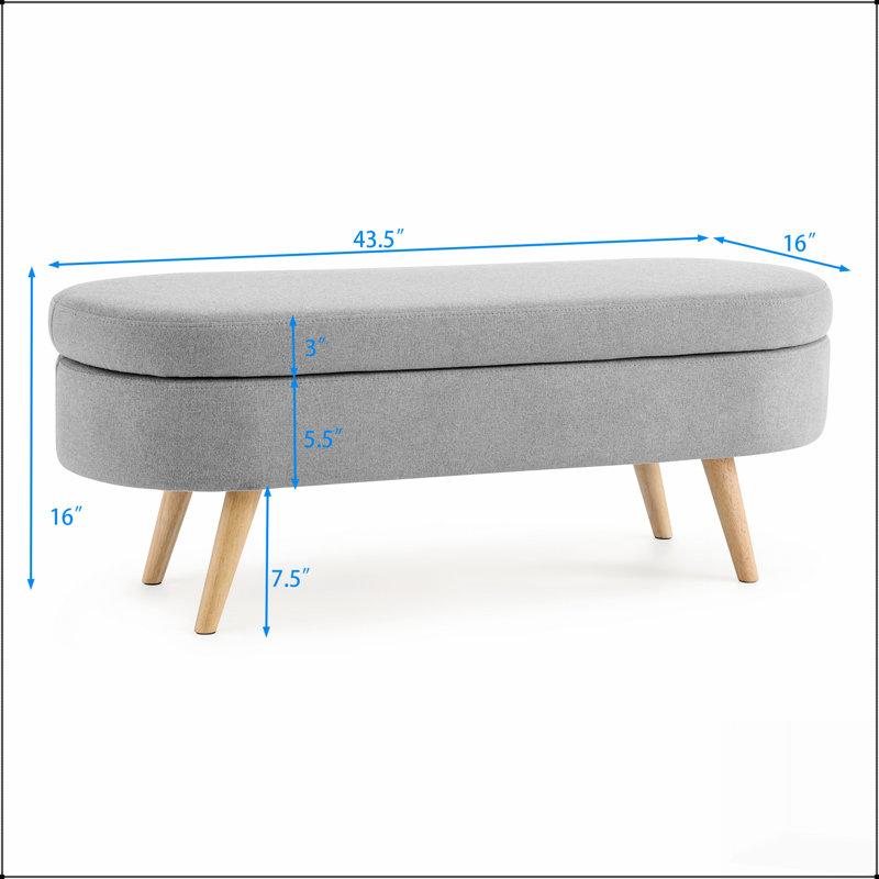 Banc de rangement ovale avec pieds en bois d'hévéa, tissu plissé élégant et intérieur spacieux pour les maisons modernes