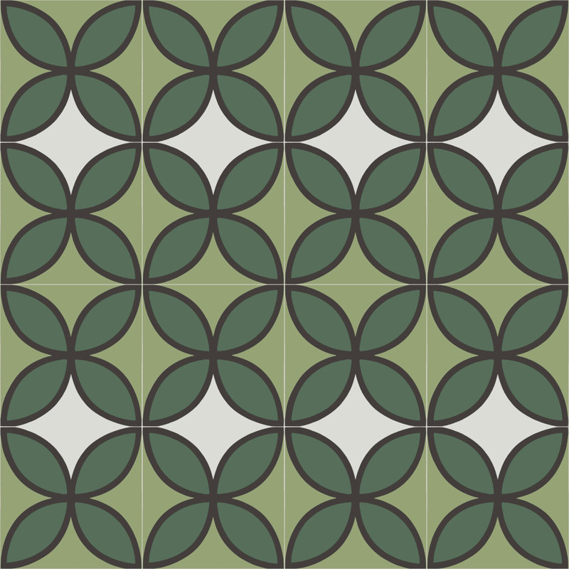 Carreau de mur et de sol à motif ciment / béton 8 po Tapa Fourleaf par Shag, Vert