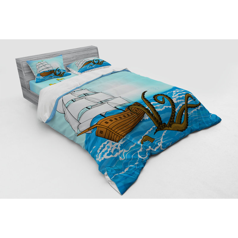 Kraken Coastal Duvet Cover, Queen Duvet Cover + 3 Additional Pieces