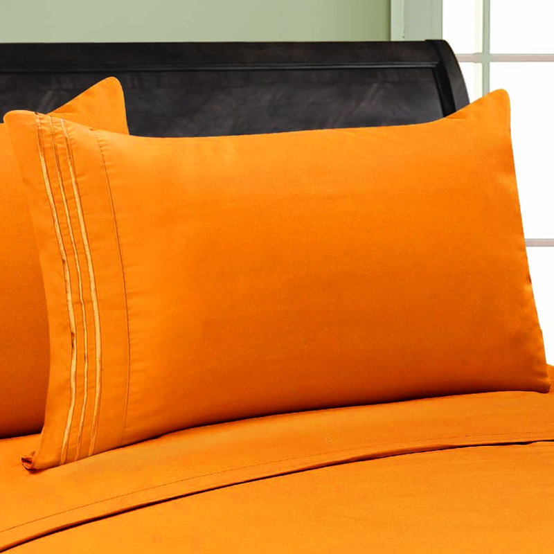  Embossed Stripe Brushed Microfiber Pillowcase Set, Elite Orange, King Pillowcase