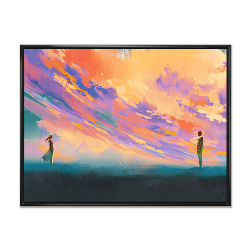 Jeu vidéo Fantasy Couple In Love - Décoration murale moderne sur toile, H 12 po x l 20 po x P 1 po, Cadre flottant noir