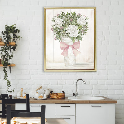 Joli cadre flottant avec roses roses et nœuds, design par Cindy Jacobs