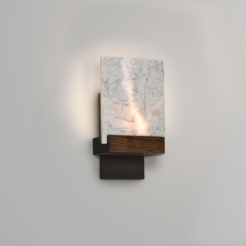 Fortis Marble Dimmable LED Flush Mount Wall Sconce, Brushed Aluminum, Dark Stained Walnut, 2700K (Warm) 0-10V