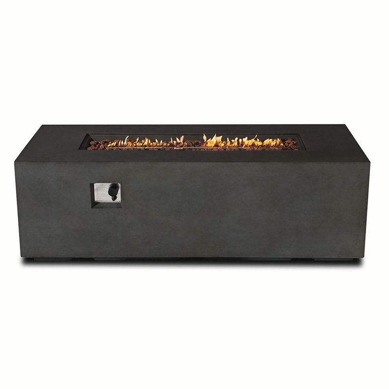 Zarazoga Rectangle Concrete Propane Smokeless Fire Pit Table with Lid, Dark Gray