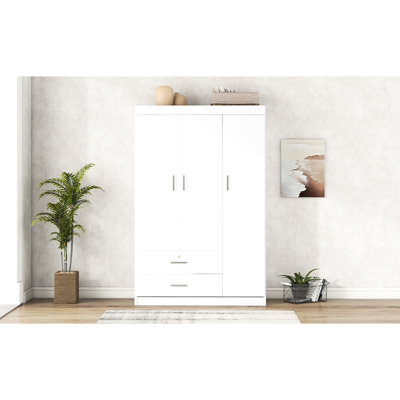 Armoire 3 portes en bois effet bois avec tiroirs de rangement et 2 tiroirs