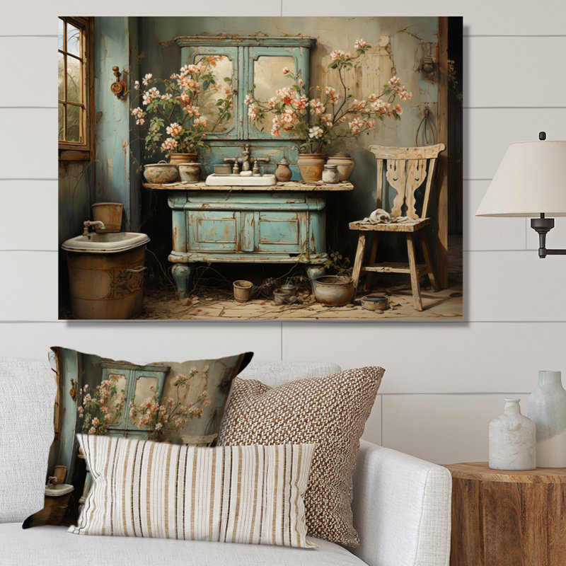 Bathroom Toilet Vintage Charm I - Bathroom Framed Wall Art, 12" H x 20" W x 1" D, Wrapped Canvas