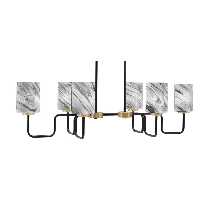 Luminaire pour îlot 6 lumières Amarmula, noir mat et laiton nouvel âge, verre onyx carré de 3,5 po, Noir/laiton
