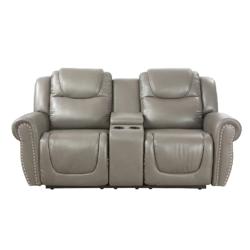 Alexous 77.5" Faux Leather Rolled Arm Reclining Loveseat, Gray