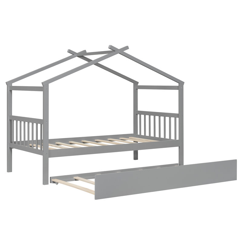 Lit simple en bois avec lit gigogne simple - gris, Twin, gris