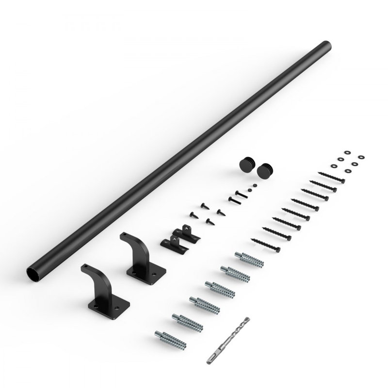 Rambarde d'escalier murale, rampe tubulaire de 1,2 m (4 pi), diamètre du tube : 3,2 cm (1,26 po), aluminium galvanisé noir, rampe d'escalier intérieure et extérieure, rampe industrielle pour marches, balustre de sécurité