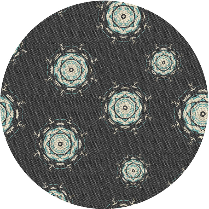 Tapis de zone noire à motifs, Rond 7 pi