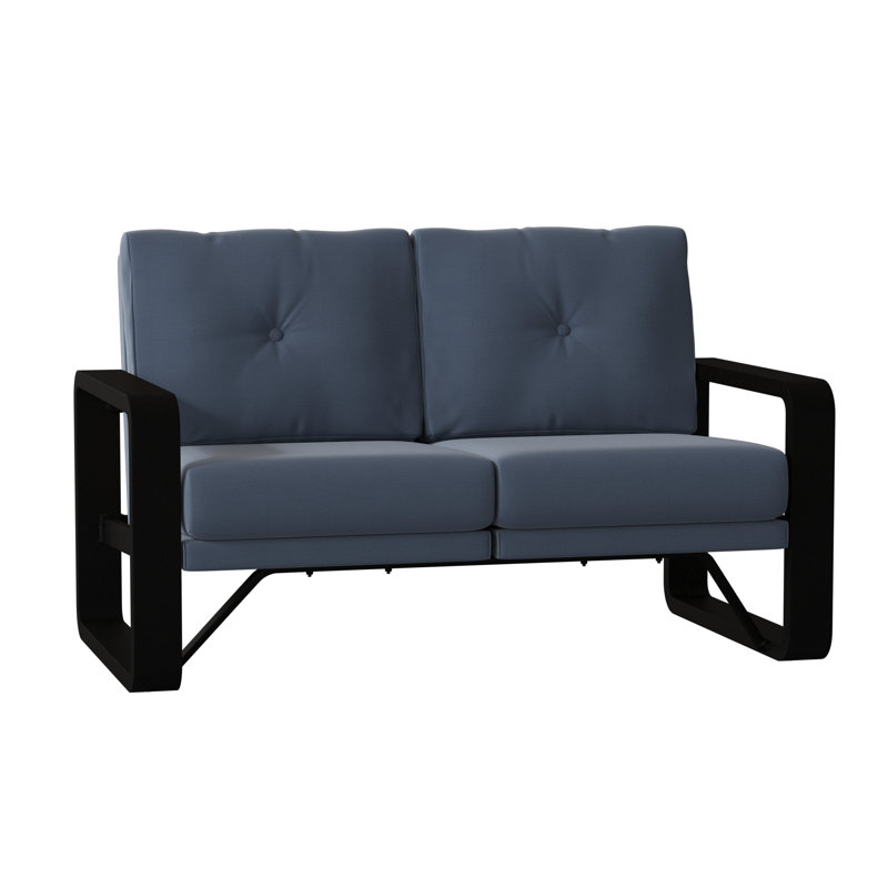 Vale 60.5'' Wide Aluminum Loveseat with Cushions, Spectrum Denim Sunbrella® Plainweave, Textured Black