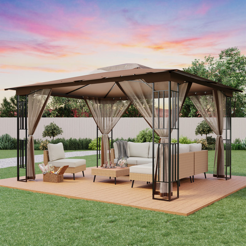 Pavillon de jardin à double toit 13 pi x 11 pi avec moustiquaire, abri de jardin robuste, 104.33" H x 128.34" W x 155.9" D