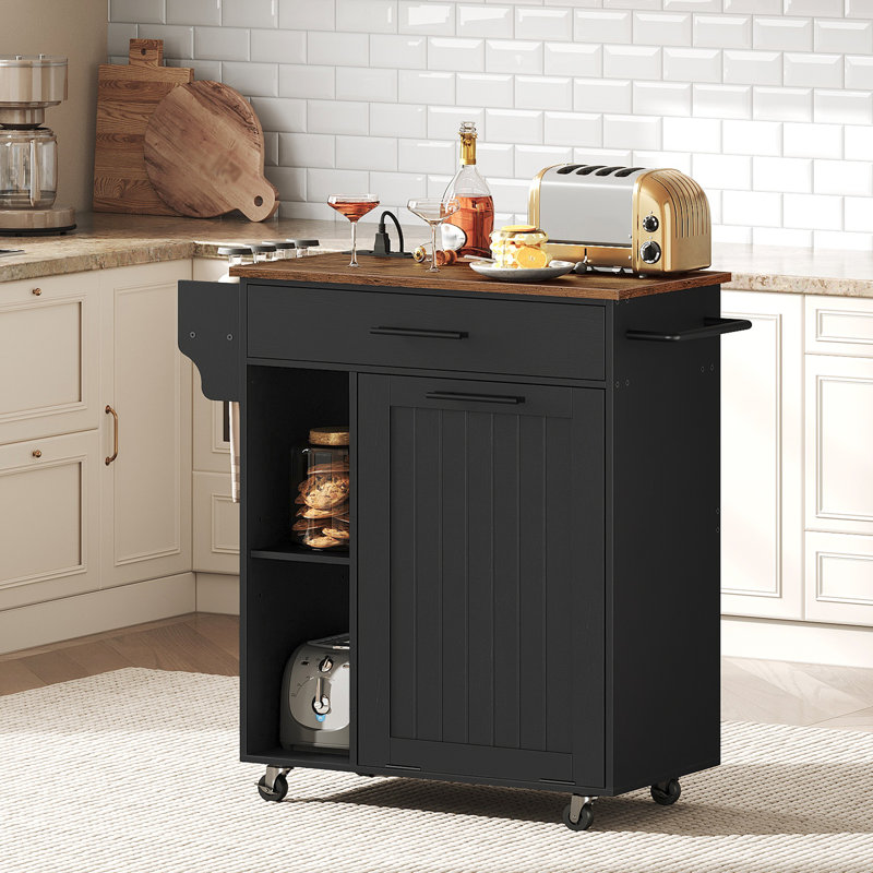 Kitchen Island, Kitchen Trash Cabinet, Kitchen Cart With Trash Can Cabinet, Wooden Tilted Trash Cabinet