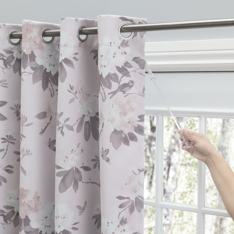 Taedyn Elegant Blackout Floral Double-Wide Patio Panel in Grommet with Wand, Blush