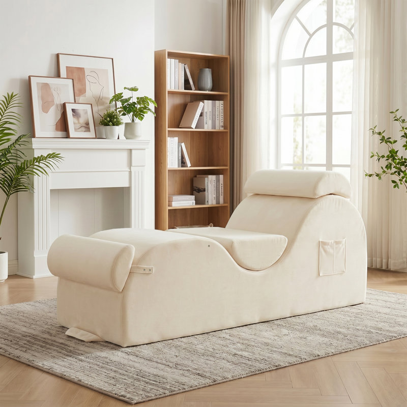 Chaise longue en velours S-Curve, beige, Beige