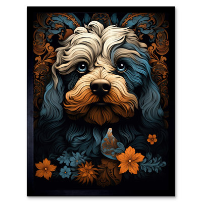 Cockapoo Dog With Flower Nouveau - Single Picture Frame Print