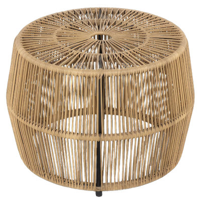 Zyan Outdoor Coffee Table, 22 Inch Natural Brown Rattan Wicker, Steel Frame